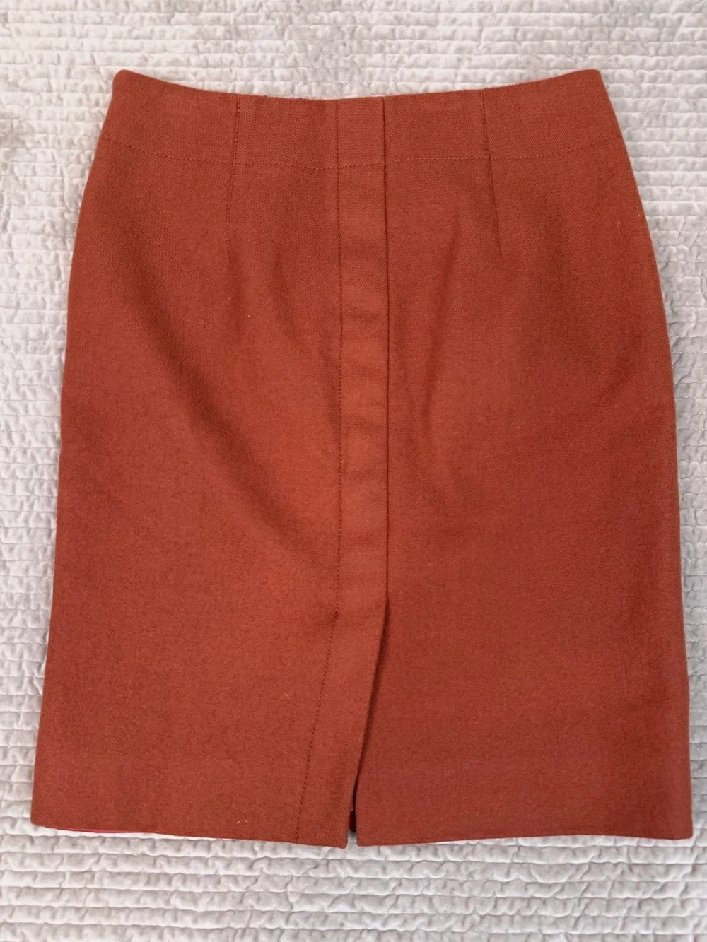 J.CREW Double Serge Wool No. 2 Pencil Skirt Rust Orange Classic Career Waist 32”